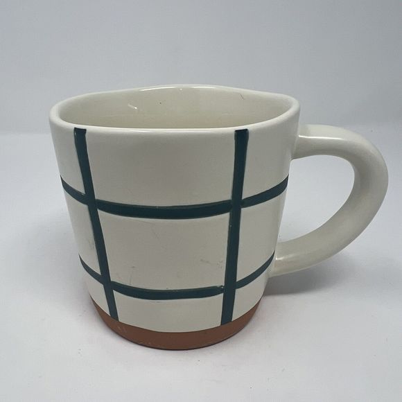 Hearth & Hand Magnolia Stoneware Blue Grid Ivory Terracotta Coffee Mug Farmhouse - Picture 1 of 4